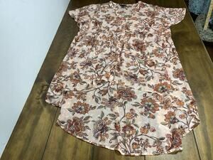Torrid Dress Womens Size 3 Orange Floral Midi Shift V Neck 3/4 Sleeve Sheer